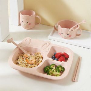 Baby Servies 6Pcs Set Kids Diner Plaat Huishoudelijke Creatieve Cartoon Vork Cup -Slip Kinderen Voeden Gerechten Voor