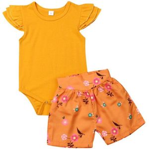 Peuter Baby Girl Fly Mouwen Tops + Bloem Shorts 2 STUKS Outfits Zomer Kleding