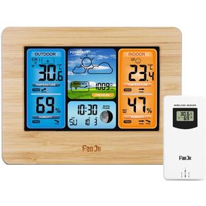 Fanju Draadloze Digitale Thermometer Hygrometer Barometer Weerstation Vorst Wekker Weerbericht Dagelijkse Elektronische Muur Horloge