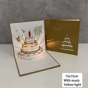 Cardaros Verjaardagskaarten met enveloppen, vuurwerk, 3D, pop-up cake, blowable licht en muziek, Happy Birthday-kaart, cadeaus voor vrouwen, mannen, mama, zus, papa, blauw