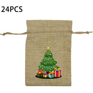 24Pcs Linnen Koord Kerst Bag Party Candy Tassen Cookie Wikkelen Pouch Kinderen Bag