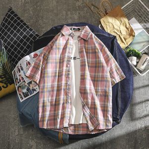 Retro Tartan Zomer Losse Mannen Shirt Casual Korte Mouw Knop Kraag Shirts Camisas Para Hombre Mannen Kleding Grote Maat MM60NCS