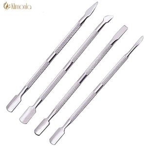 4 stks/partij Cuticle Pusher Staal Cuticle Remover Metal Dubbelzijdig nagelriem pusher set Nail Care Tools Dode Huid quita cuticula