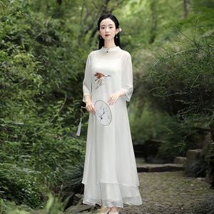 2022 Traditionele Zomer Vrouwen Vintage Bloemen Borduren Qipao Jurk Chinese Stijl Elegante Cheongsams Jurk Dames Chiffon Jurken