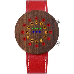 Led Horloge Digitale Horloge Lederen Houten Horloge Voor Mannen Retro Rood Hout Lichtgevende Klok Mannelijke Horloge Cadeaus Uur Relogio Masculino