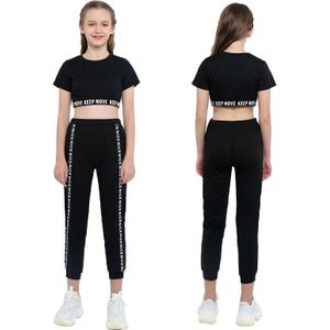 Meisjes Sport Sets Sportwear Kids Trainingspak Pakken Brief Gedrukte Korte Mouwen Crop Top Met Leggings Kinderen Sport Outfits
