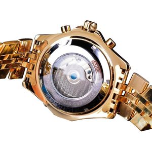 Jaragar Mannen Golden Automatische Self-Wind Horloge Grote Wijzerplaat Kalender Functie Relogio Masculino Mechanische Horloges Stalen Band Klok