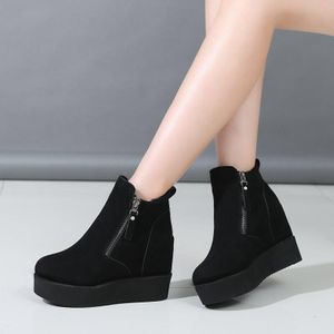 Vrouwen Laarzen Faux Suède Wig Platform Laarzen Verborgen Hak Schoenen Hoge Top Casual Schoenen Voor Vrouw Enkellaars C415