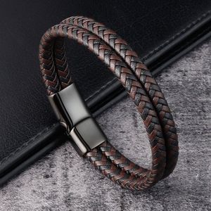 Mannen Geweven Lederen Armband Rvs Magnetische Gesp Armband Bruin Blauw Polsband Bangles Jongen Ornament