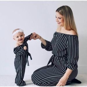 Zomer Gestreepte Off-schouder Jumpsuit Kids Meisjes Family Look Kleding Mode Familie Bijpassende Sets Moeder En Dochter Q003