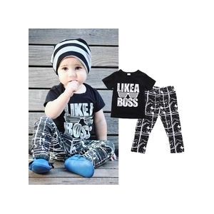 1-5years Kinderen Jongens Set Boos Brief T-Shirt Voor Jongens Tops Zwart Gestreepte Broek Kinderen Sport Kleding Set Jongens Sportkleding Outfit