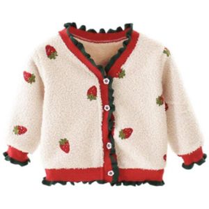 Baby Meisje Kinderen Gebreide Prinses Kleding Aardbei Katoen Leisure Dagelijkse Western Style Gedrukt Fleece Vest Jas