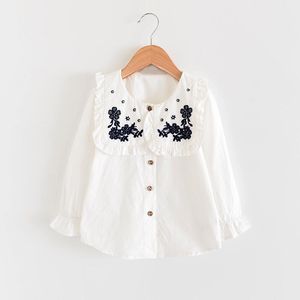 Babyinstar Witte Blouse Bloemen Shirts Voor Tieners School Blouse Zachte Katoenen Blouses Voor Meisjes Herfst Kids Kleding