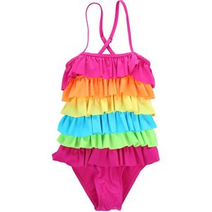 Een stuk Meisjes Rainbow Badpak Zomer Beachwear Kleurrijke Gelaagde Gestreepte Bikini Badmode Baden Badpak Super CUTR