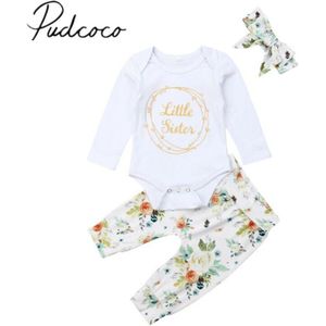 Baby Lente Herfst Kleding Pasgeboren Baby Meisje Zus Longsleeve Romper Bloemen Leggings Broek Hoofdband Warm 3Pcs Kleding Set