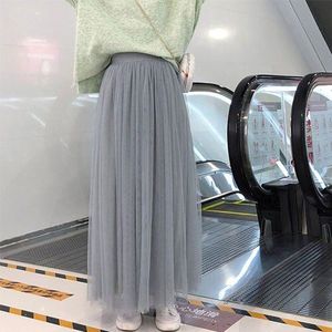 TIGENA 98cm Lange Maxi Tutu Tule Rok Vrouwen Mode Lente Zomer Koreaanse Hoge Taille Geplooide School Mesh Rok vrouwelijke