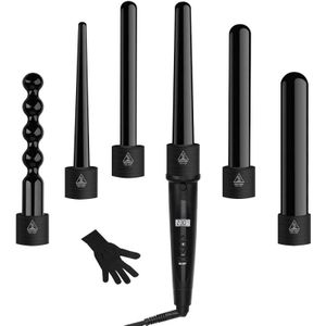 6 In 1 Curling Haar Ijzer Wand Set Temperatuur Verstelbare Met 6 Verwisselbare Keramische Conische Spiraal Rose Gouden Haar Krulspelden