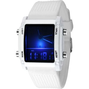 Mode Sport Roestvrij Staal Mannen Vierkante Dial Dual Time Dag Display Alarm Kleurrijke Led Sport Klok Elektronische Polshorloge