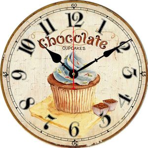 Retro Vintage Grote Klok Thuis Decoratieve Land Non-Tikkende Stille Rustige 14 Inch Wandklok Chocolade Cupcake Klok
