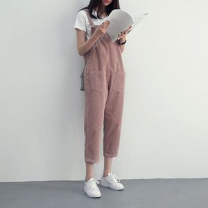 Corduroy Suspender Trousers Casual Lady Eighth Pants Women Jumpsuit LN