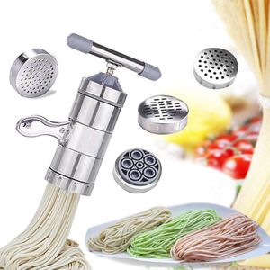 Roestvrij Staal Handmatige Noodle Maker Pasta &#39;S Making Machine Presse Spaetzle Maker Vruchten Juicer Inclusief 5 Verschillende Mallen