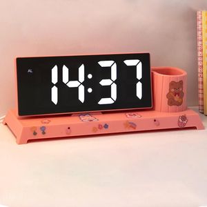 Digitale Wekker Pen Houder 2 Niveaus Helderheid Datum Met Leuke Sticker Voor Slaapkamer Tafel Thuis Nachtkastje Kids Teens Jongens meisjes