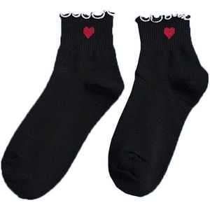 Vrouwen Sokken Rood Hart Prints Polka Dot Sokken Gestreept Wit Zwart Leuke Ruche Korte Sokken Katoen Ongedwongen Sok Dames Sox voor Meisjes