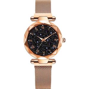 Sterrenhemel Horloge vrouwen Luxe Magnetische Magneet Gesp Quartz Horloge Geometrische Oppervlak Vrouwelijke Lichtgevende Horloges