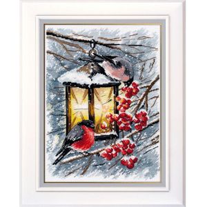 Gold Collection Telpatroon EEN Kerst Licht Robin Vogel en Berry Rood Fruit, Kerst Lamp Winter Sneeuw