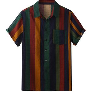 Mannen Casual Shirt Zomer Losse Korte Mouwen Gestreept Print Button Top Mode Man Slim Fit Beach Hawaiian Shirt camisas