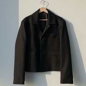 Koreaanse Blazer Mannen Mode Effen Kleur Business Casual Jurk Jas Mannen Streetwear Wilde Losse Korte Jasje Mens M-XL