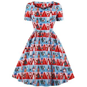 S-4XL Plus Size Kerst Jurk Grote Size 3XL Print Vintage Jurk V Hals Korte Mouwen Vrouwen Retro Dress Party Vestidos gewaad