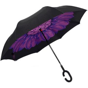 Winddicht Reverse Vouwen Dubbele Laag Omgekeerde Paraplu Zelf Stand Binnenstebuiten Regen Bescherming C-Haak Handen voor Vrouwen Kinderen