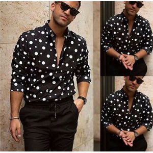 Men Vintage Polka Dot Shirt Autumn Long Sleeve Shirt Blouse Casual Formal Slim Shirt Tops