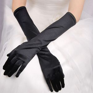 1 Paar Vrouwen Stretch Satijnen Handschoenen Dames Elegante Vintage Avondfeest Prom Kerst Halloween Zwart Wit Bruids Lange Handschoenen