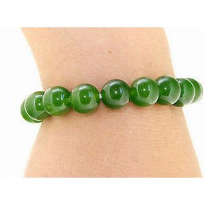 Handgemaakte 10mm Natuurlijke Groene Jade Ronde Edelsteen Kralen Elastische Armband 7.5