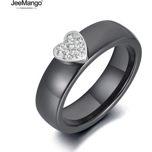 Lokaer Trendy Zwarte Keramische Hart Crystal Trouwringen Sieraden Voor Vrouwen Rose Goud Kleur Rvs Engagement Ring R19114