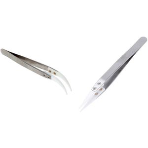 Keramische Pincet Met Rvs Handvat Vuurvaste Zuurbestendig Puntige Pincet &amp; Gebogen Corrosiebestendig