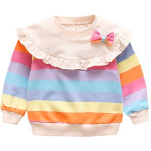 Herfst Kids Casual Peuter Blouse Lange Mouwen Baby Meisje Gestreepte Sweatshirts Met Strik Bovenkleding Set