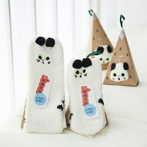 Schattige Dieren Herten Kerst Sokken 3D Pluizige Coral Fluwelen Dikke Warme Winter Sok Voor Vrouwen Jaar sox Met Bo