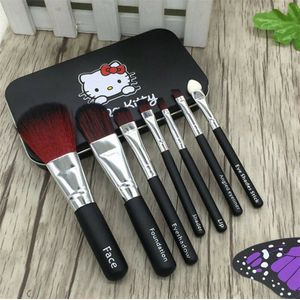 7 Stks/set Cosmetische Makeup Tools Leuke Roze/Zwart Kits Geitenhaar Borstel Houten Handvat Professionele Make-Up Borstel Set maquiagem