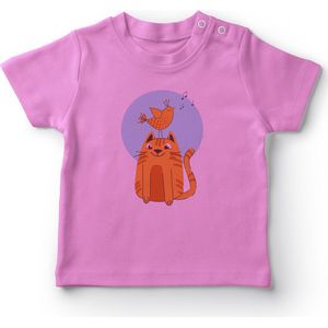 Angemiel Baby Squeak Vogel En Leuke Kat Baby Meisjes T-shirt Roze