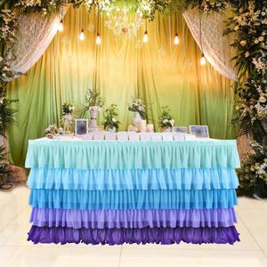 5 lagen Violet Blauw Splicing Chiffon Tafel Rok voor Wedding Party Decor