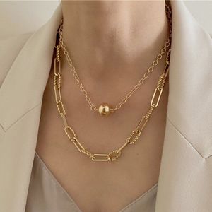 Peri'sbox Moderne Gouden Bal Geweven Paperclip Ketting Gelaagde Dikke Rechthoekige Twisted Chain Links Kettingen Voor Vrouwen