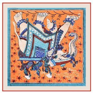 100*100Cm Olifant Gedrukt Twill Weave Zijde Alle-Match Vintage Sjaal Vrouwen Decoratieve Sjaal