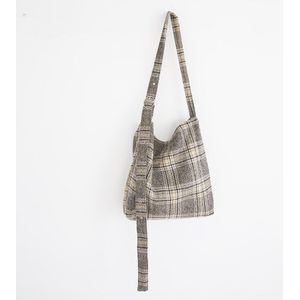 Leisure Wolvilt Hobo Schoudertas Casual Stof Slouch Schoudertas Voor Tiener Student Plaid Zachte Hipster Messenger Bag