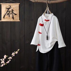 Vrouwen Linnen Shirt Tops Chinese Stijl Vintage Retro Overhemd Vest Jas Fairy Tai Chi Tang Pak Ademende Casual Hanfu 11409