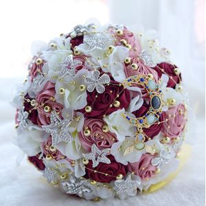 Janevini Bling Bling Rhinestone Roze Bloemen Luxe Sterren Bruids Jewelerry Kunstmatige Hortensia Crystal Moon Bruidsboeket