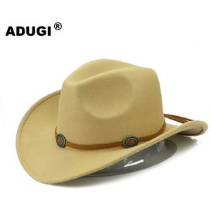 Adugi Cowboy Hoed Britse Stijl Herfst En Winter Top Hoed Mode Eenvoudige Westerse Cowboy Vilten Hoed Roll Wollen Jazz hoed