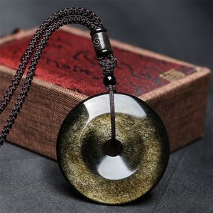 Natuurlijke Goud Obsidiaan Donut Ketting Hanger Hand-Gesneden Goud Zwart Edelsteen Donut Ketting Lucky Amulet Hanger Sieraden